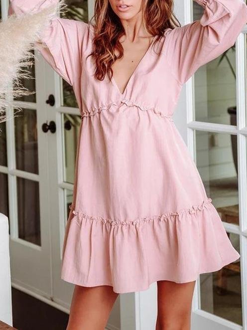 Creative Light Ruffled Long Sleeve Mini Dress - LuckyFash™