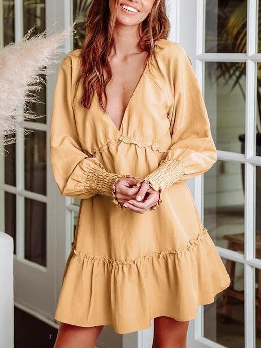 Creative Light Ruffled Long Sleeve Mini Dress for Women