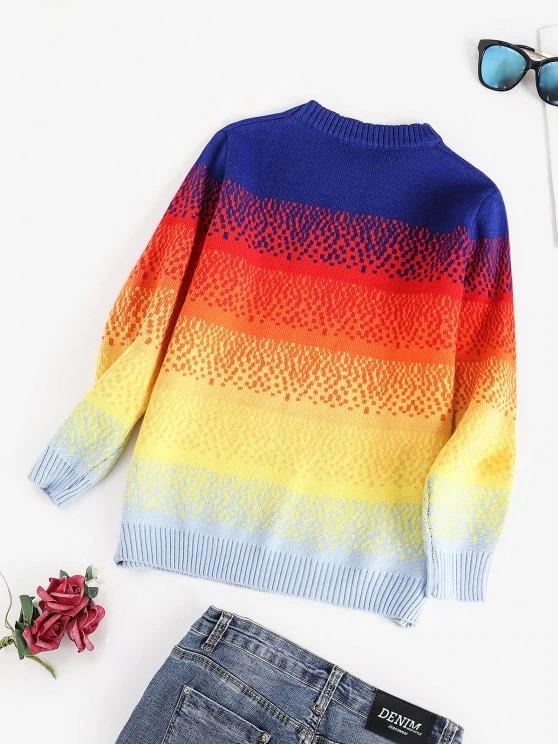 Crew Neck Rainbow Colorblock Sweater - LuckyFash™