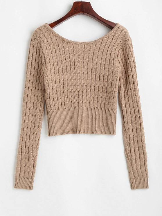 Crew Neck Ribbed Trim Cable Knit Sweater - LuckyFash™