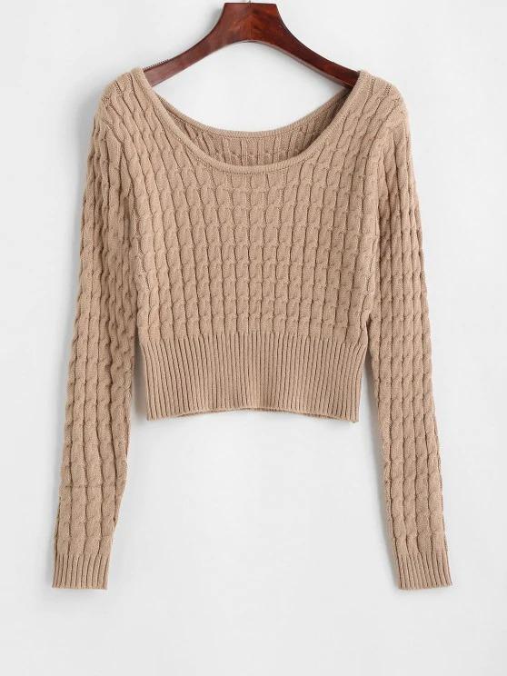 Crew Neck Ribbed Trim Cable Knit Sweater - LuckyFash™