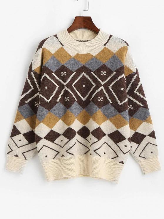 Crewneck Argyle Pattern Sweater - LuckyFash™