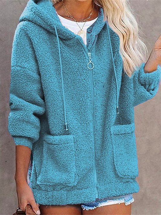 Women's Teddy Coat Fall Sherpa Jacket Street Winter Short Coat with Hood Vacation Going out  Warm Stylish Daily Casual Jacket Long Sleeve Plain with Pockets Black Blue Army Green