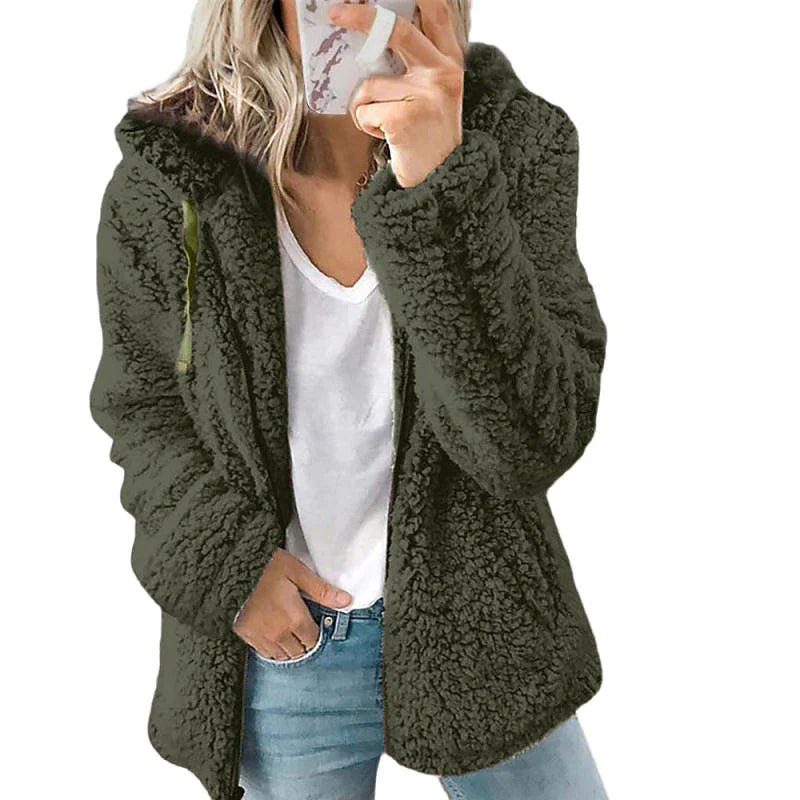 Chic & Modern Women's Sherpa Teddy Coat Zip-Up Hoodie for Daily Fall Wardrobe