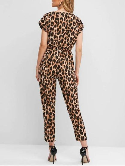 Cuffed Button Placket Leopard Jumpsuit - LuckyFash™