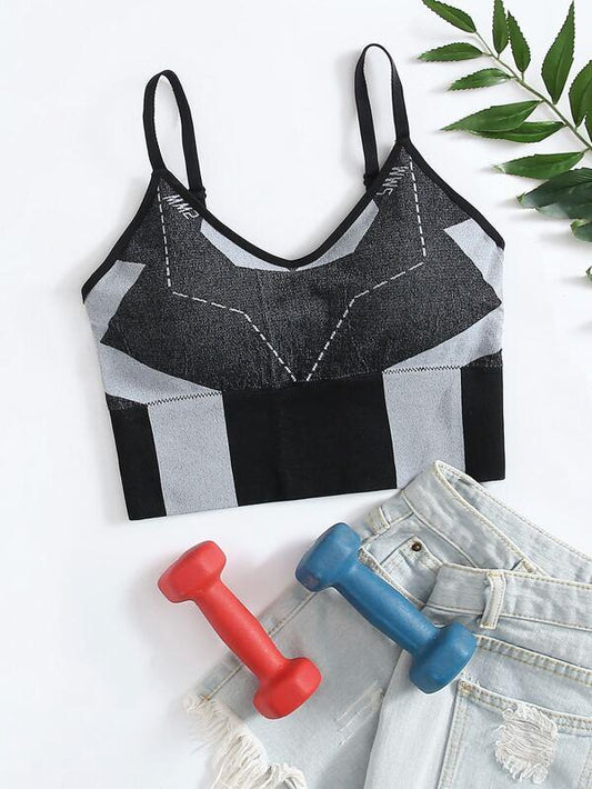 Cut And Sew Letter Graphic Sports Bra for Women