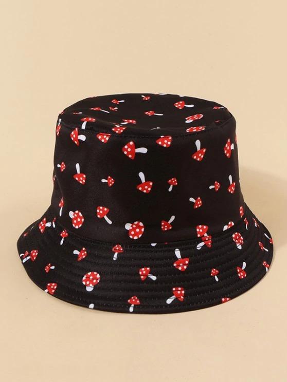 Cute Mushroom Print Convertible Bucket Hat for Women