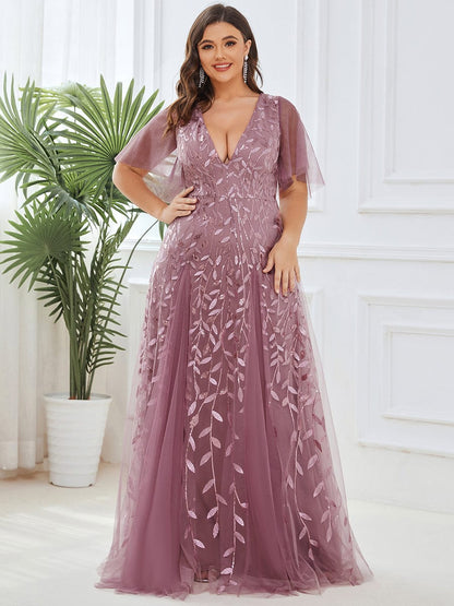 Cute Plus Size Short Sleeve Sequin Evening Dress