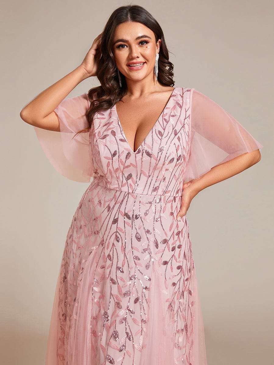 Cute Plus Size Short Sleeve Sequin Evening Dress