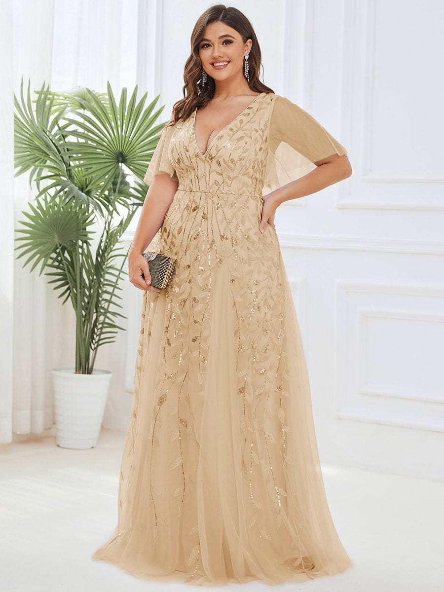 Cute Plus Size Short Sleeve Sequin Evening Dress