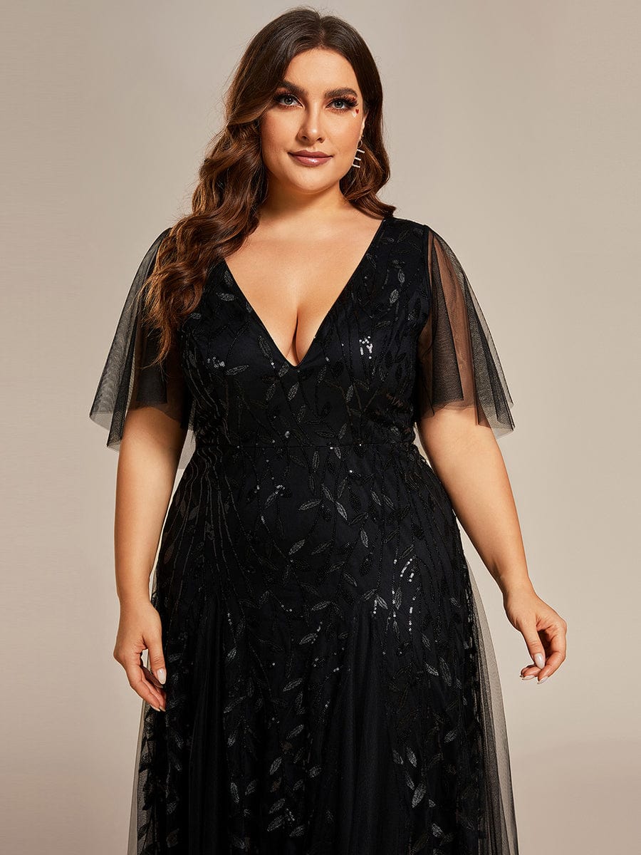 Cute Plus Size Short Sleeve Sequin Evening Dress