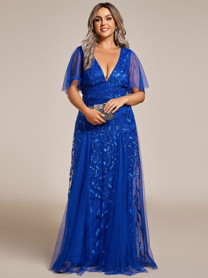 Cute Plus Size Short Sleeve Sequin Evening Dress