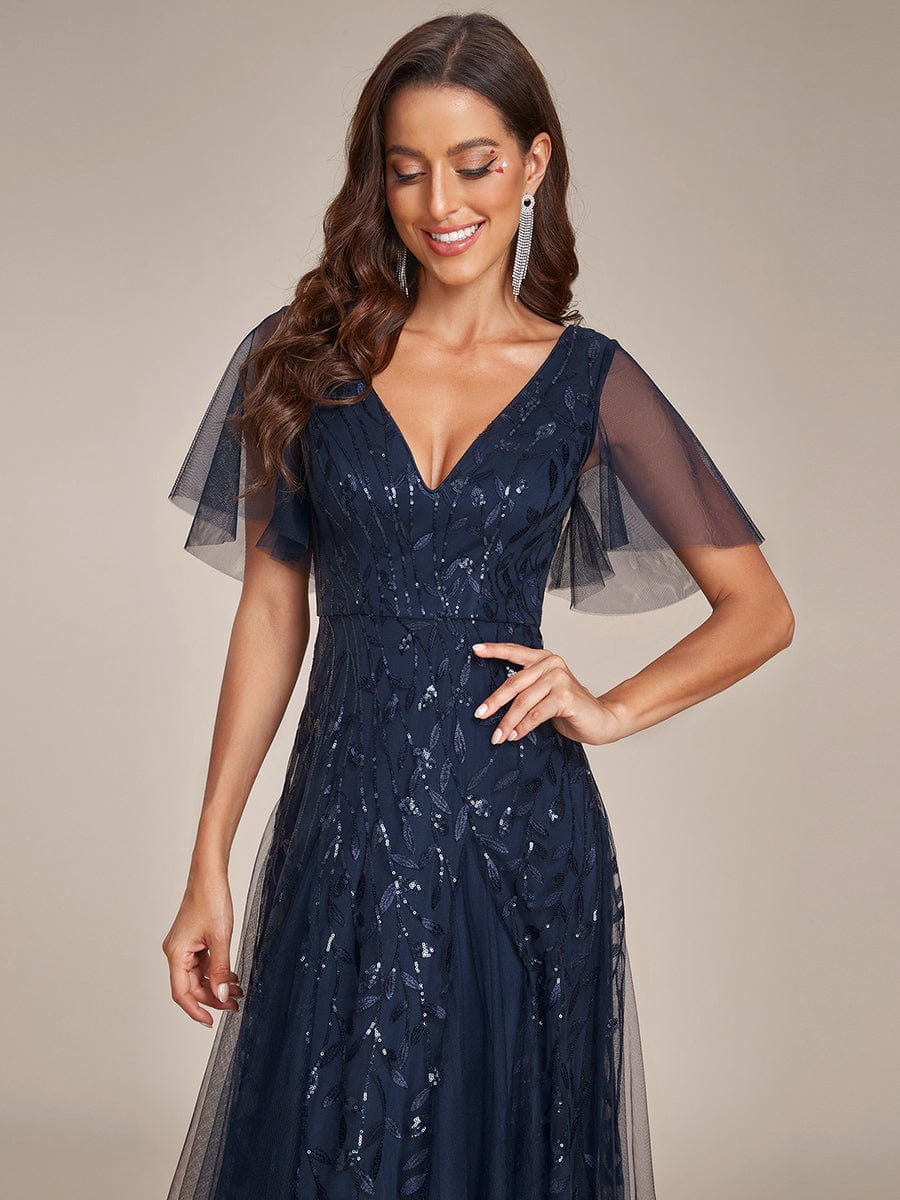 Cute Plus Size Short Sleeve Sequin Evening Dress