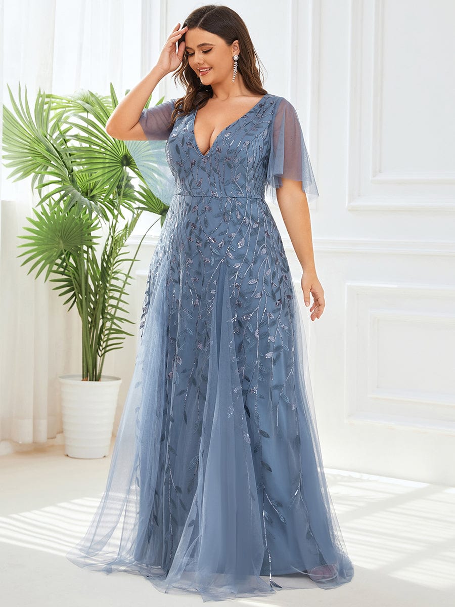 Cute Plus Size Short Sleeve Sequin Evening Dress