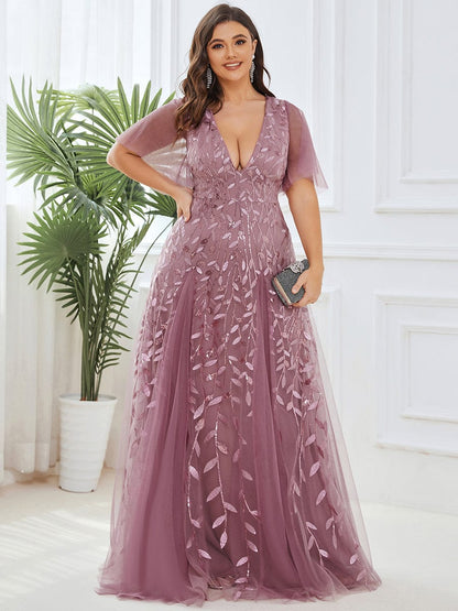 Cute Plus Size Short Sleeve Sequin Evening Dress