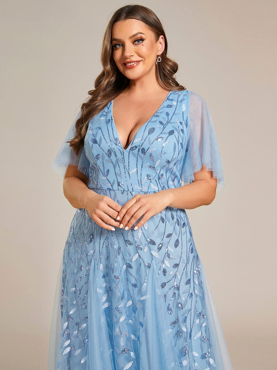 Cute Plus Size Short Sleeve Sequin Evening Dress