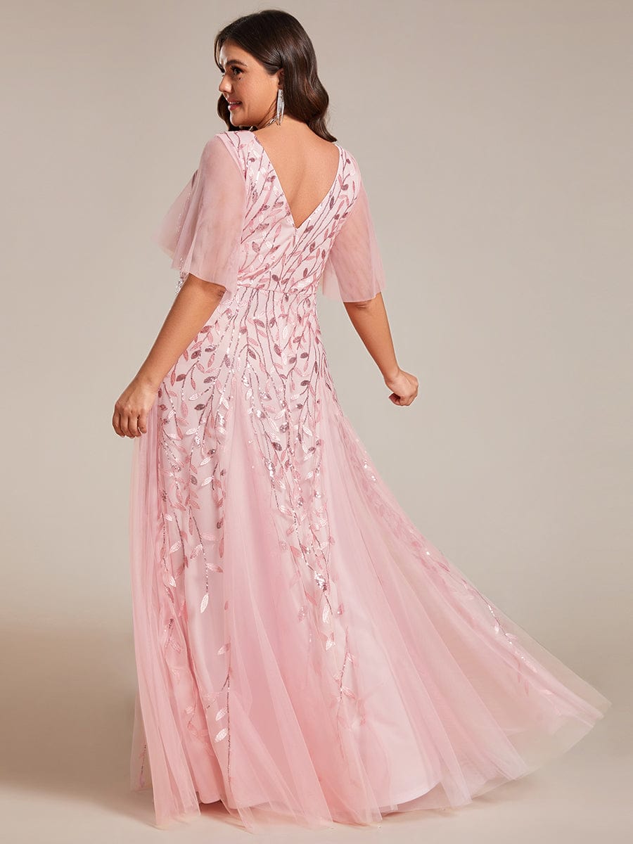 Cute Plus Size Short Sleeve Sequin Evening Dress