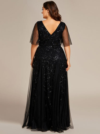 Cute Plus Size Short Sleeve Sequin Evening Dress