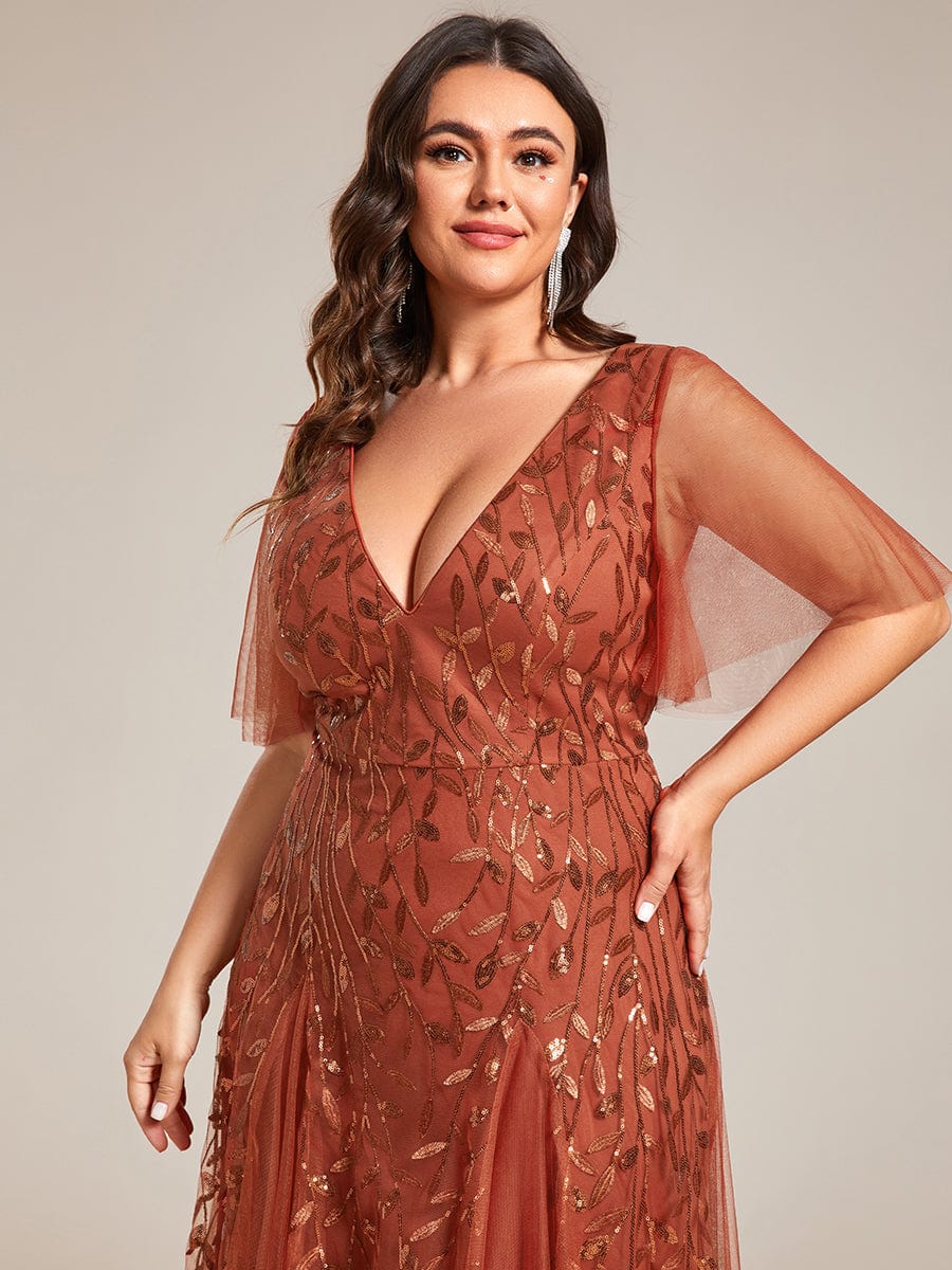 Cute Plus Size Short Sleeve Sequin Evening Dress