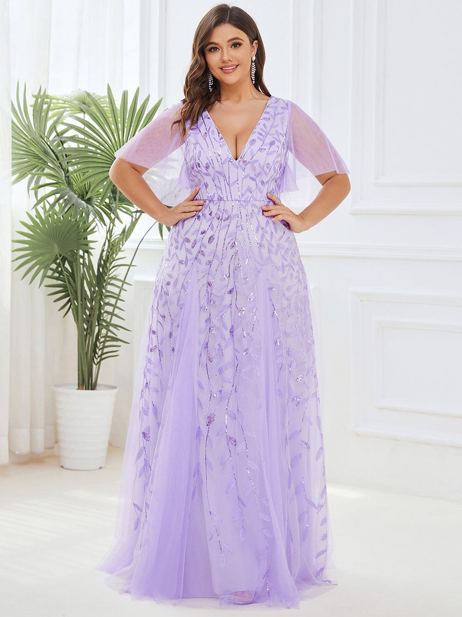 Cute Plus Size Short Sleeve Sequin Evening Dress