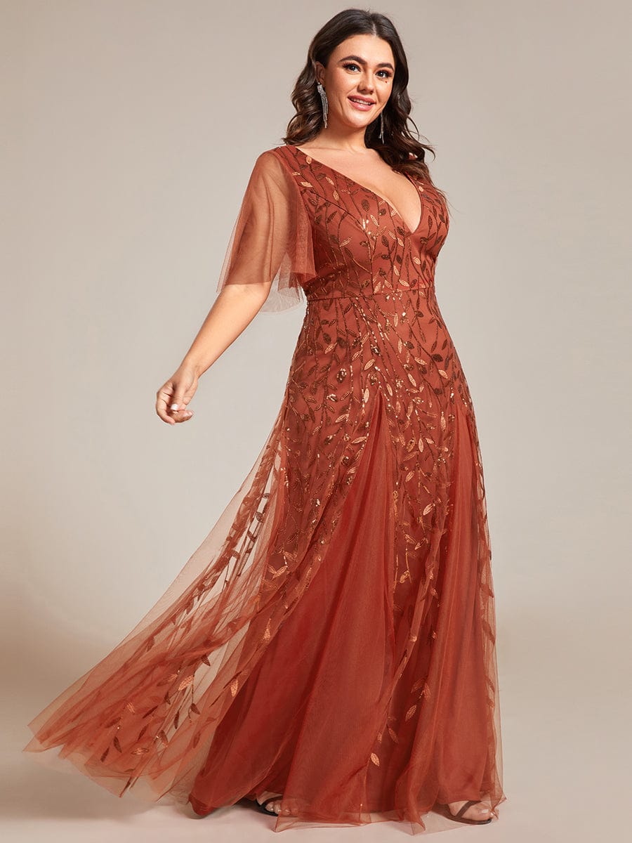 Cute Plus Size Short Sleeve Sequin Evening Dress