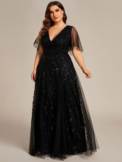 Cute Plus Size Short Sleeve Sequin Evening Dress