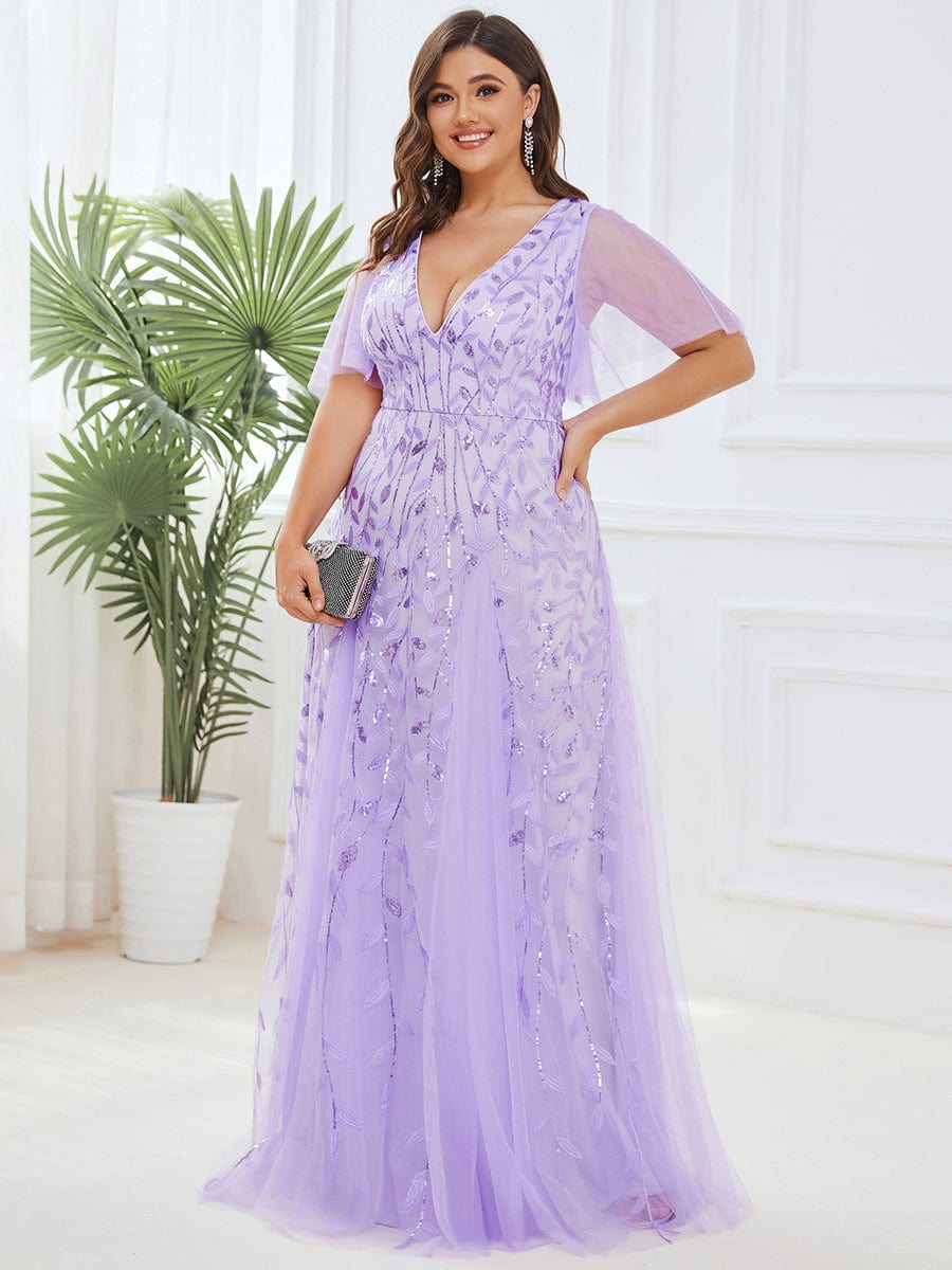 Cute Plus Size Short Sleeve Sequin Evening Dress