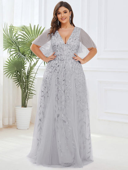 Cute Plus Size Short Sleeve Sequin Evening Dress