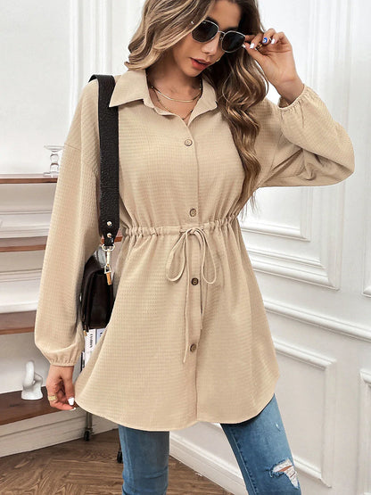 Women's Coat Windproof Warm Outdoor Street Daily Wear Going out Button Drawstring Buttoned Front Turndown Fashion Daily Modern Street Style Solid Color Regular Fit Outerwear Long Sleeve Fall Winter