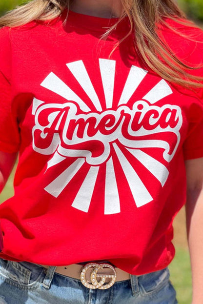 Fiery Red America Graphic Print Independence Day T Shirt