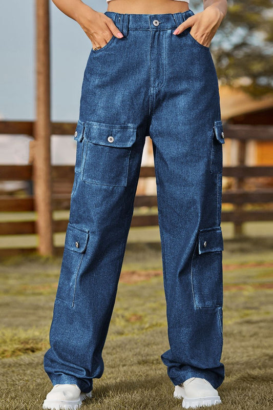 Buttoned Slim Fit Long Jeans with Pockets