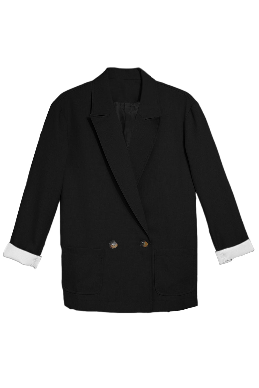 Black Buttoned Lapel Collar Blazer with Pocket