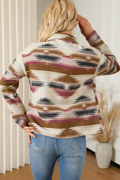 Multicolor Aztec Print Button Up Long Sleeve Jacket