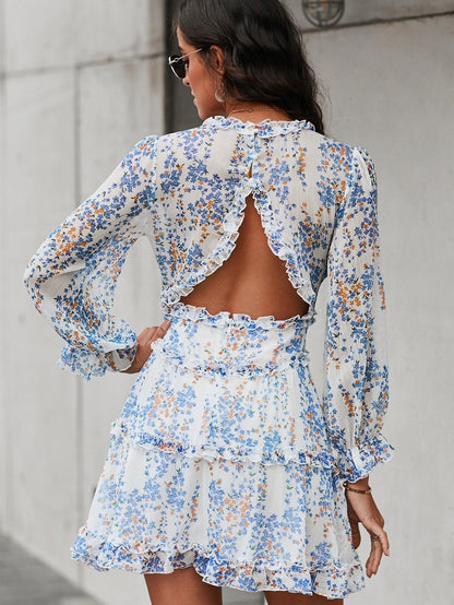 Layered Hem Floral Print Mini Dress