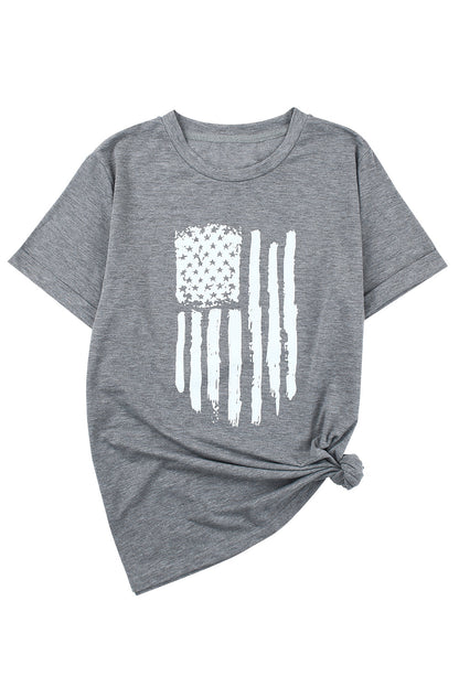 Gray America Flag Print Crewneck T-shirt