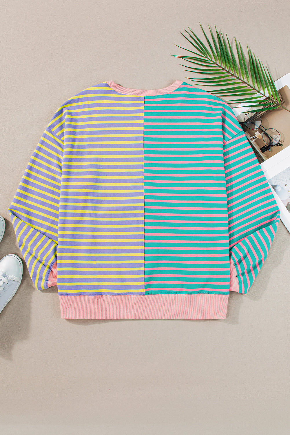 Casual Stripe Colorblock Drop Shoulder Oversize Sweatshirt