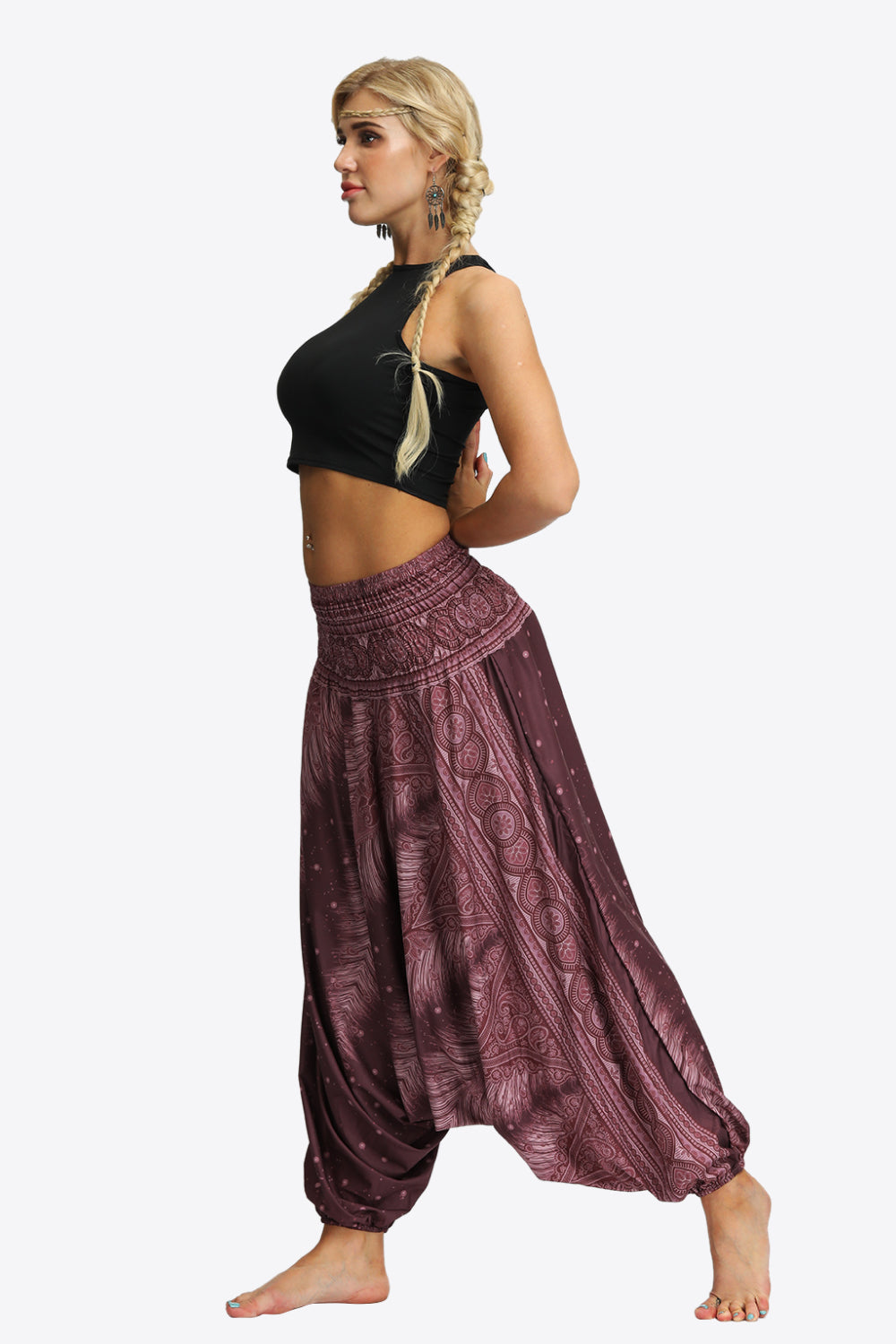 Printed Smocked Waist Harem Pants