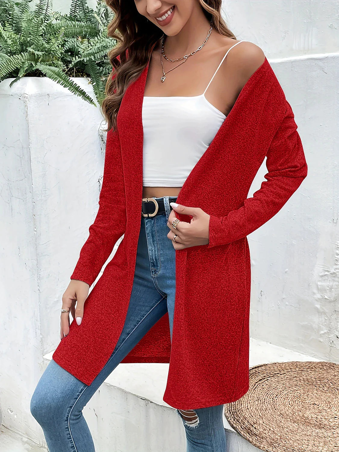 Women's Coat Windproof Warm Outdoor Street Daily Wear Going out Oversized Cardigan Collarless Fashion Daily Modern Street Style Solid Color Regular Fit Outerwear Long Sleeve Fall Winter Red S M L XL