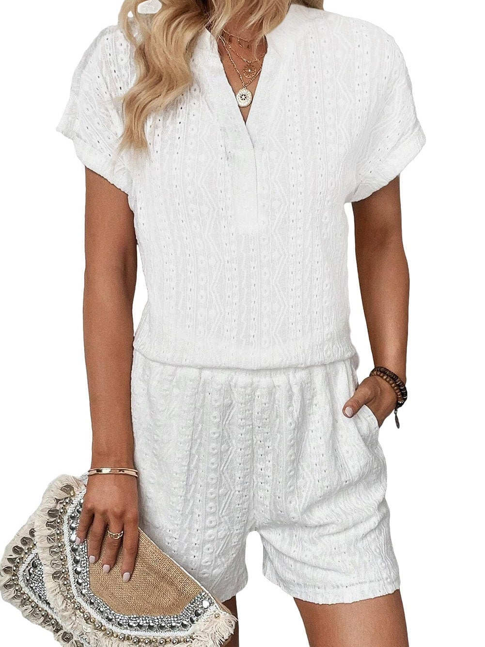 Delicate Eyelet White Shorts Ensemble