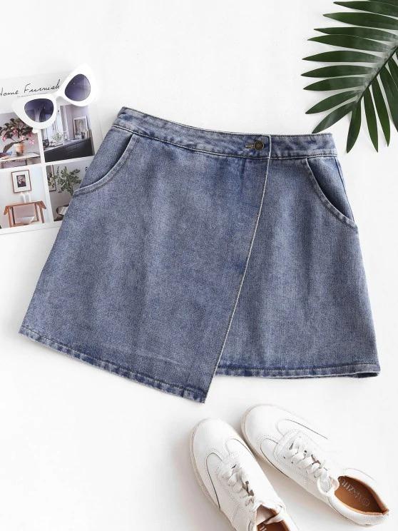 Denim Overlap Front Mini Skirt - LuckyFash™