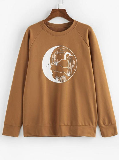 Desert Moon Print Raglan Sleeve Sweatshirt - LuckyFash™