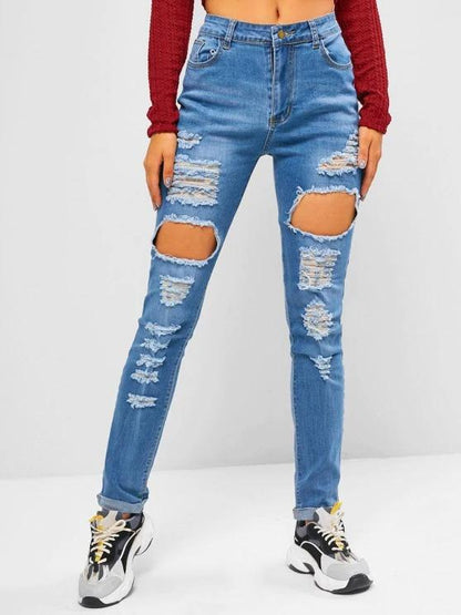 Destroyed Cuff Hem Skinny Jeans for Women