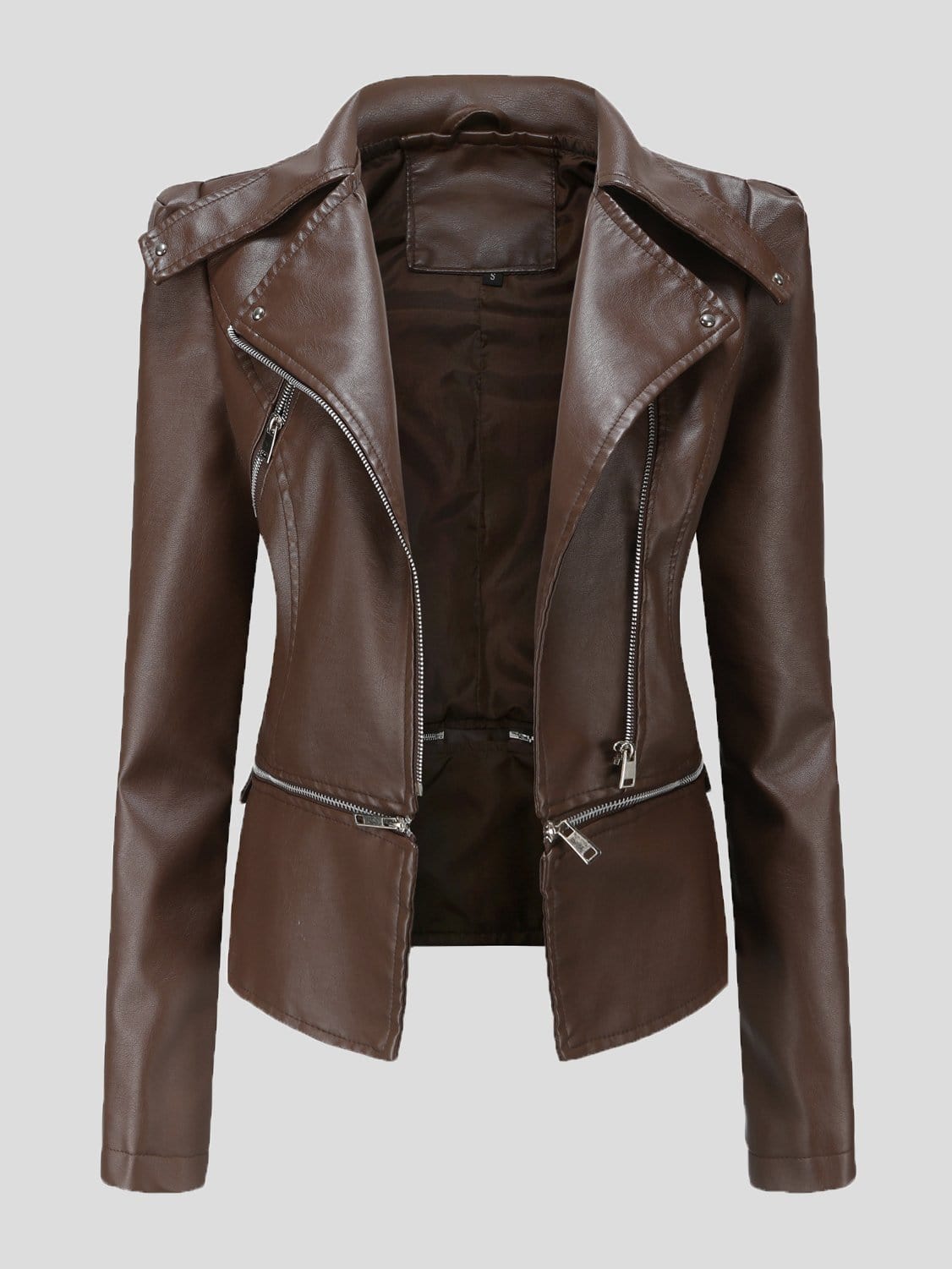 Detachable Hem Long Sleeve Fashion Leather Jacket