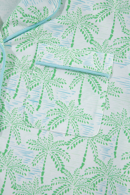 Green Vacation Coco Tree Print Short Sleeve Pajamas Set