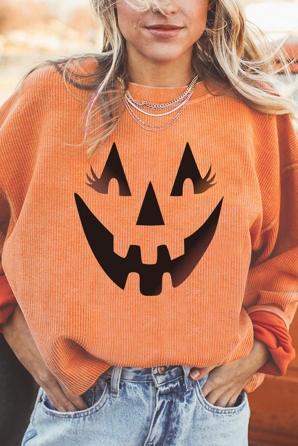 Orange Pumpkin Smile Face Graphic Sweatshirt