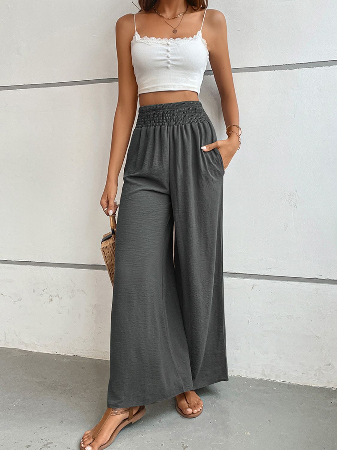 Wide Waistband Relax Fit Long Pants