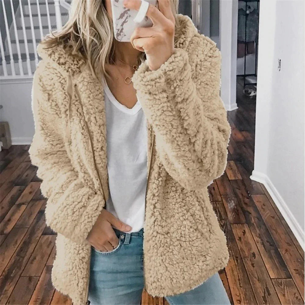 Chic & Modern Women's Sherpa Teddy Coat Zip-Up Hoodie for Daily Fall Wardrobe