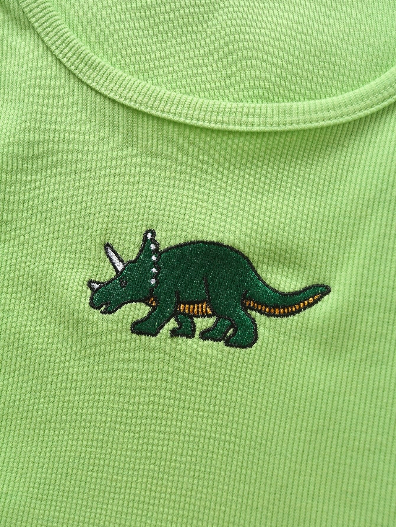 Dinosaur Embroidery Rib-knit Tank Top