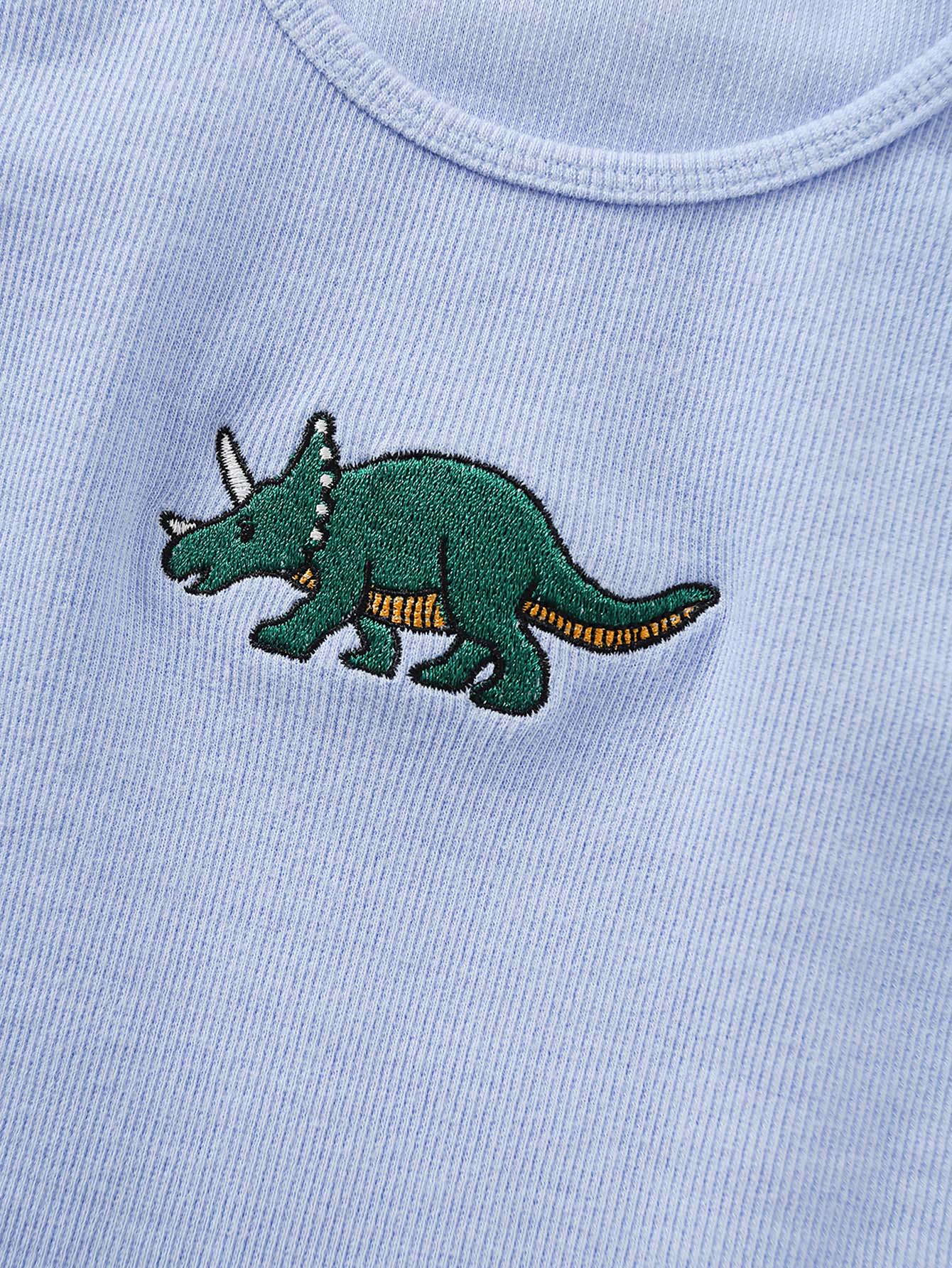 Dinosaur Embroidery Rib-knit Tank Top