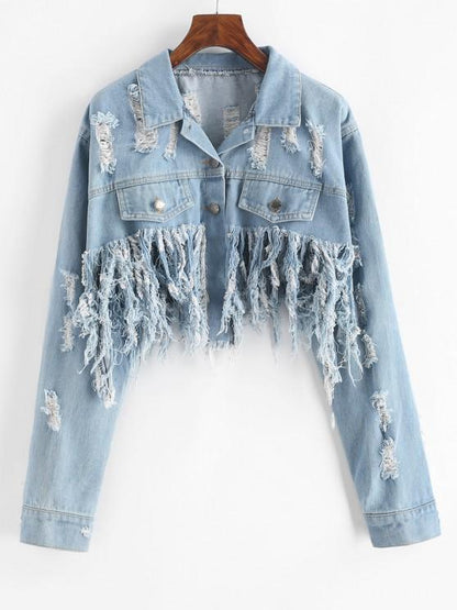 Distressed Cropped Jean Jacket for Women